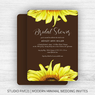 Stylish Watercolor Sunflower Brown Wedding Shower Invitation