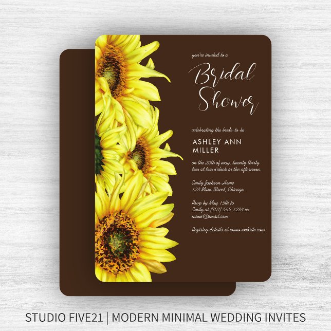 Stylish Watercolor Sunflower Brown Wedding Shower Invitation (Creator Uploaded)