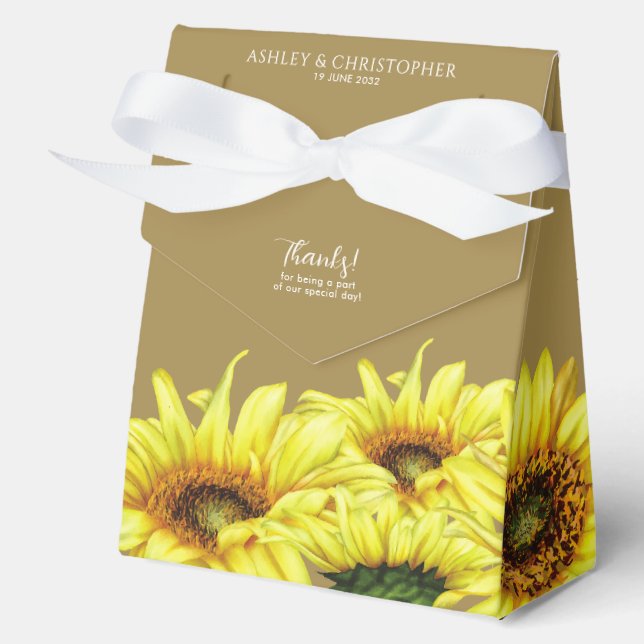 Stylish Watercolor Sunflower Gold Wedding Favour Box (Front)
