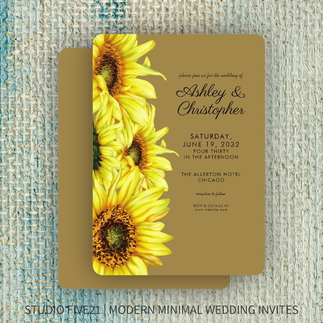 Stylish Watercolor Sunflower Gold Wedding Invitation (Creator Uploaded)
