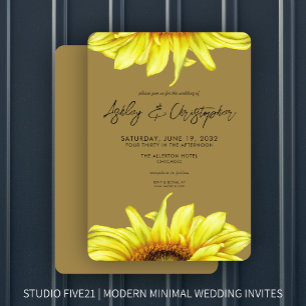 Stylish Watercolor Sunflower Gold Wedding Invitation
