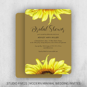 Stylish Watercolor Sunflower Gold Wedding Shower Invitation