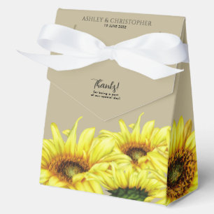 Stylish Watercolor Sunflower Khaki Wedding Favour Box