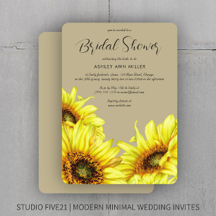Stylish Watercolor Sunflower Khaki Wedding Shower Invitation