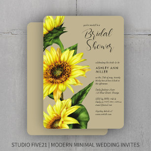Stylish Watercolor Sunflower Khaki Wedding Shower Invitation