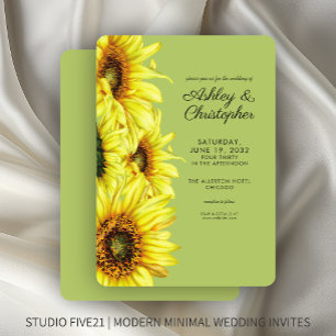 Stylish Watercolor Sunflower Light Green Wedding Invitation