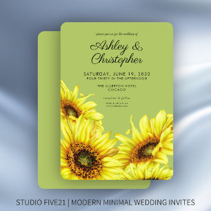 Stylish Watercolor Sunflower Light Green Wedding Invitation