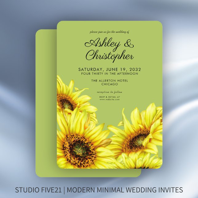 Stylish Watercolor Sunflower Light Green Wedding Invitation (Creator Uploaded)
