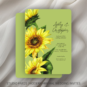 Stylish Watercolor Sunflower Light Green Wedding Invitation