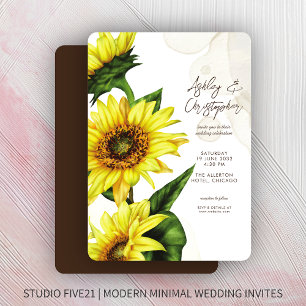 Stylish Watercolor Sunflower Wedding Invitation