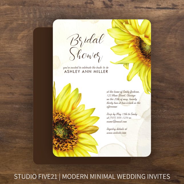 Stylish Watercolor Sunflower Wedding Shower Invitation (Creator Uploaded)