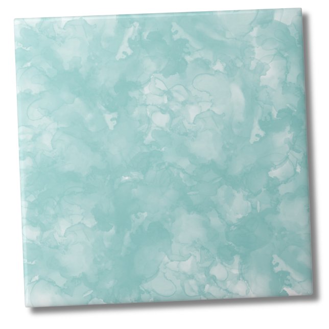 Stylish Watercolor Teal Blue Tile (Simple Watercolor Monogram Turquoise Teal Blue Ceramic Tile)