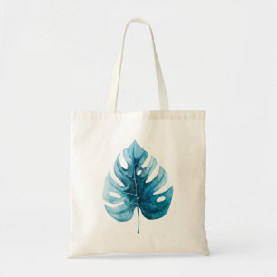 Stylish Watercolor Tropical Blue Monstera Leaf Tote Bag