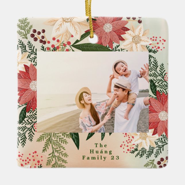 stylish watercolor winter garden christmas photo ceramic ornament (Front)