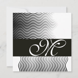 STYLISH WAVES MONOGRAM, black and white Invitation