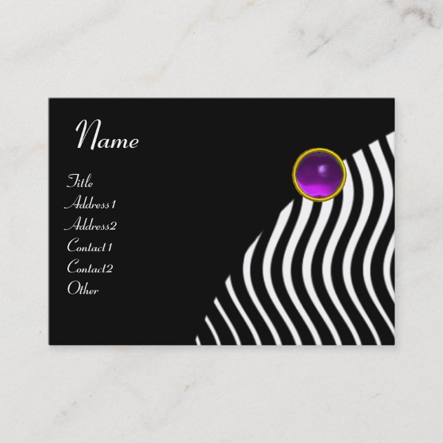 STYLISH WAVES MONOGRAM , black and white purple Business Card (Front)