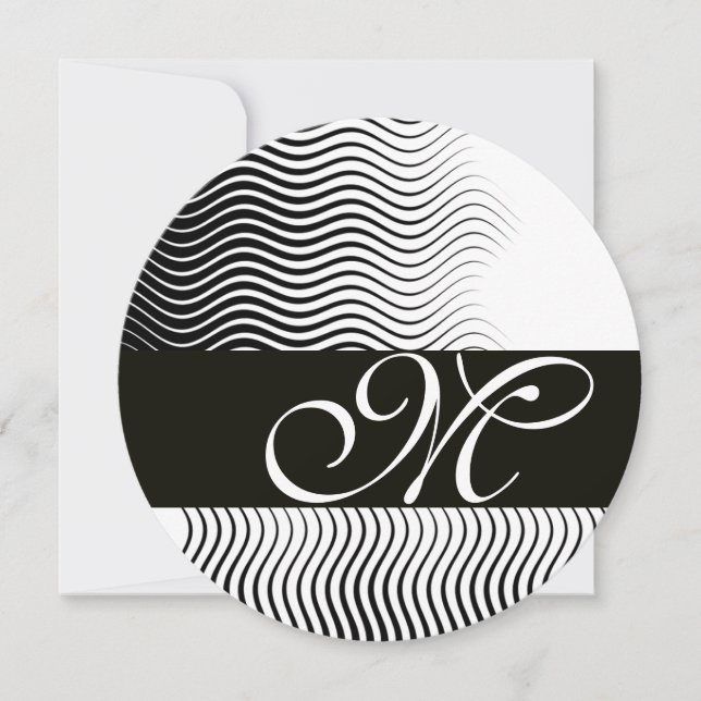 STYLISH WAVES MONOGRAM,black white Invitation (Front)