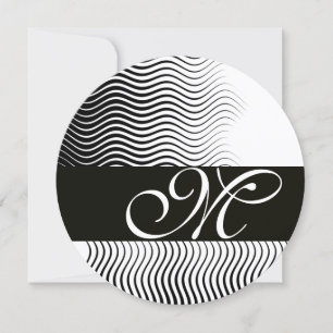 STYLISH WAVES MONOGRAM,black white Invitation