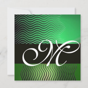 STYLISH WAVES MONOGRAM, emerald green Invitation