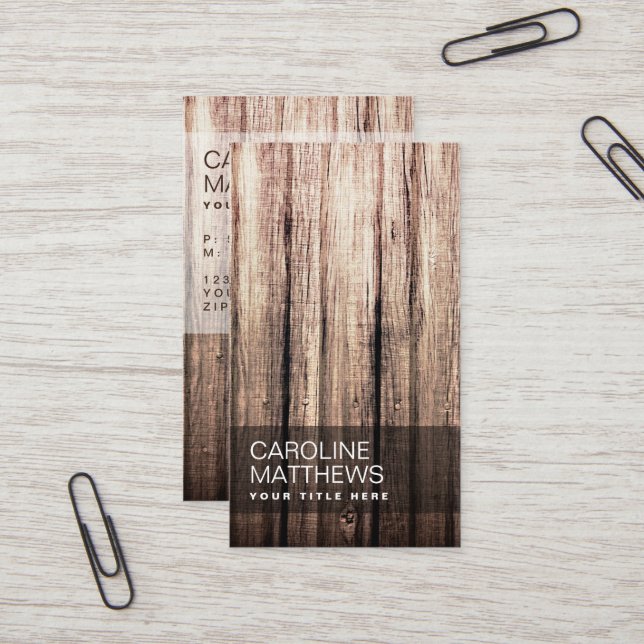 Stylish weathered wood grain professional profile business card (Front/Back In Situ)