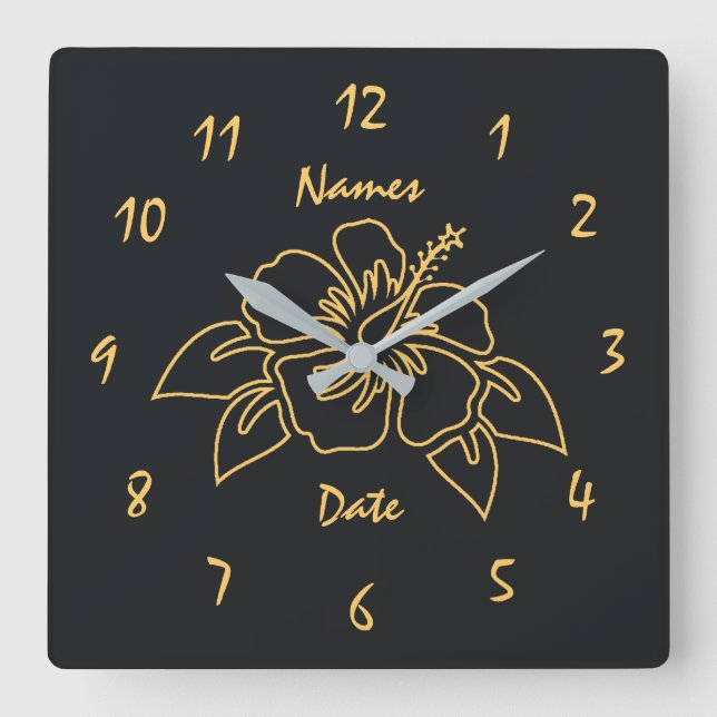 Stylish Wedding Anniversary Custom Monogram Square Wall Clock (Front)
