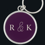 Stylish wedding couples monogrammed key ring<br><div class="desc">Stylish personalised monogrammed keychain featuring elegant light beige initials on a rich dark purple background. Perfect for couples, 
Custom it now to add couples initials.</div>