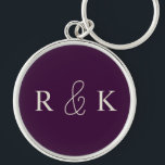 Stylish wedding couples monogrammed key ring<br><div class="desc">Stylish personalised monogrammed keychain featuring elegant light beige initials on a rich dark purple background. Perfect for couples, 
Custom it now to add couples initials.</div>