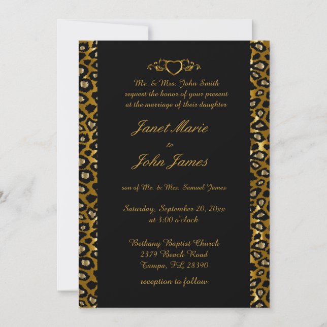 Stylish Wedding in Gold & Black Leopard Invitation (Front)