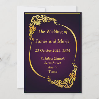Stylish Wedding Invitation, gold, purple Invitation