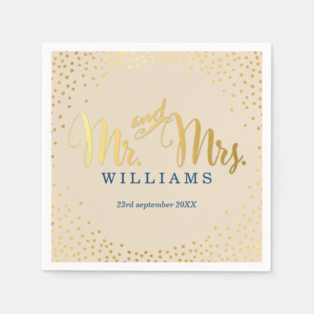 STYLISH WEDDING mini confetti gold navy ivory Napkin (Front)