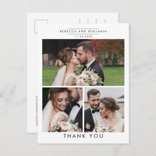 Stylish Wedding Photo Collage Thank You Postcard (Front/Back)