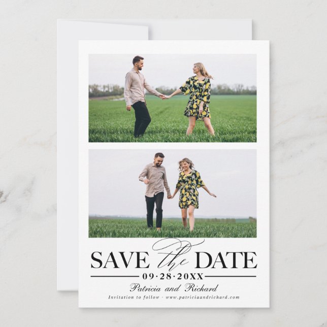 Stylish Wedding Save The Date 2 Photo Collage Invitation (Front)