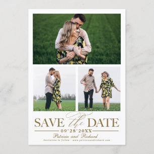 Stylish Wedding Save The Date 3 Photo Collage Invitation