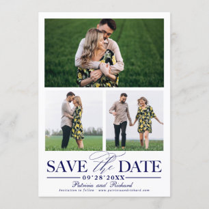 Stylish Wedding Save The Date 3 Photo Collage Invitation