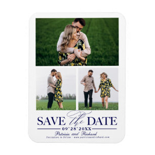 Stylish Wedding Save The Date 3 Photo Collage Magnet