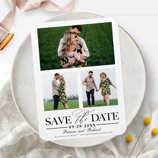 Stylish Wedding Save The Date 3 Photo Collage Magnet (Creator Uploaded)