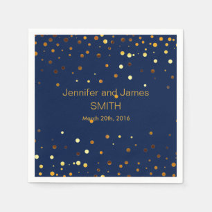 STYLISH WEDDING TABLE Blue Gold Conffeti Glitter Napkin