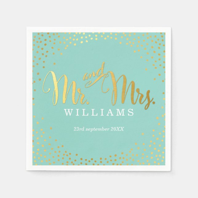 STYLISH WEDDING TABLE mini confetti gold mint Napkin (Front)