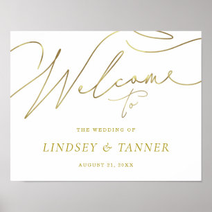 Stylish Wedding Welcome Sign with Faux Gold Script