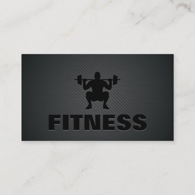 Stylish Weightlifters Black Metal Twill Fitness Business Card (Front)