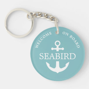Stylish Welcome Aboard Turquoise Nautical Anchor Key Ring