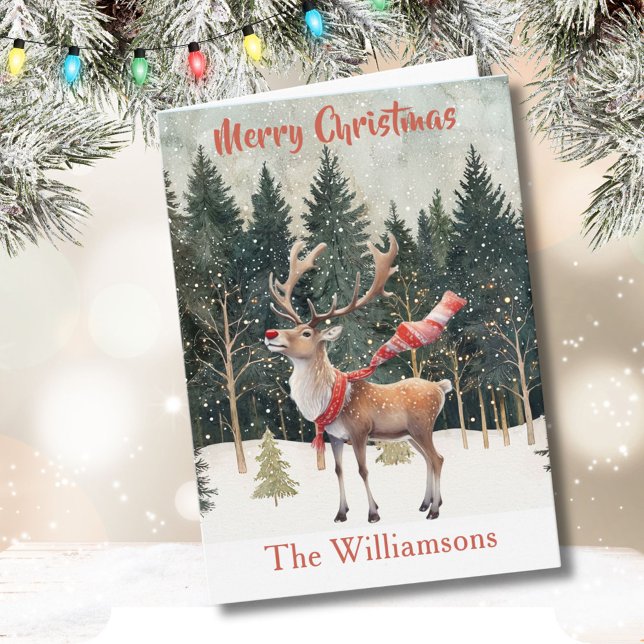 Stylish Well-dressed Watercolor Reindeer Tree  Car Card (Creator Uploaded)