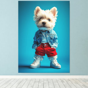 Stylish Westie Pup in Denim and Sneakers Canvas Print