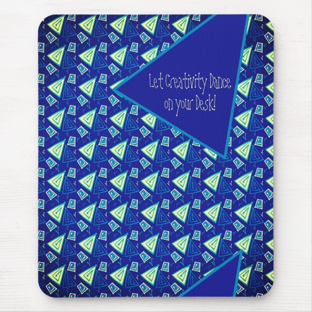 Stylish whimsical blue and yellow inspirational mouse pad (Front)