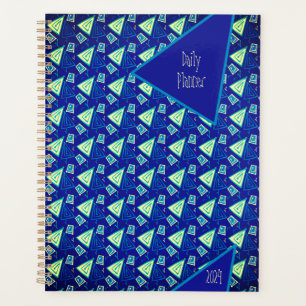 Stylish whimsical blue and yellow modern design planner