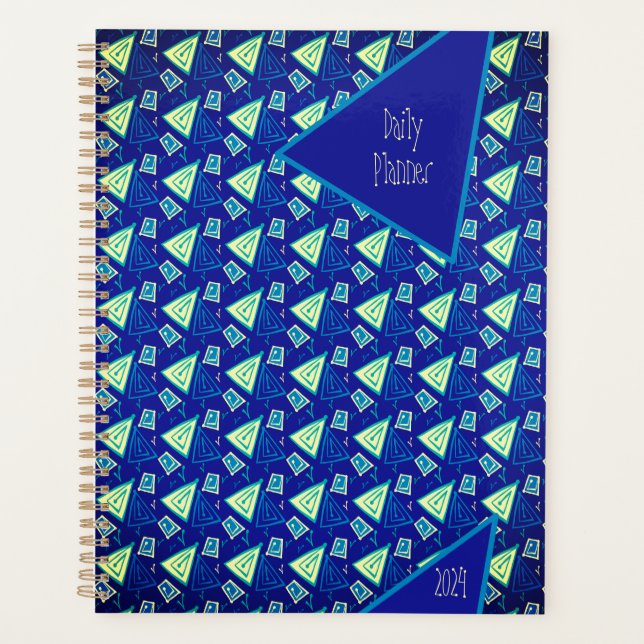 Stylish whimsical blue and yellow modern design planner (Front)
