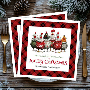 Stylish Whimsical Chickens Custom Name Minimalist  Napkin