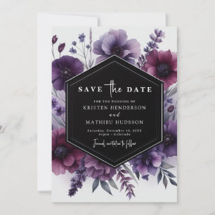 Stylish Whimsical Purple Floral Wedding Save The Date