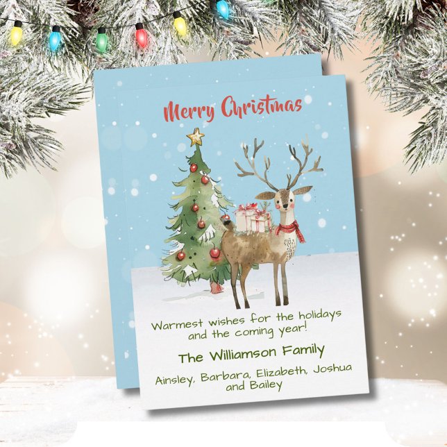 Stylish Whimsical Watercolor Reindeer Tree Card (Creator Uploaded)