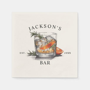Stylish Whiskey Cocktail Name & Year Home Bar Napkin